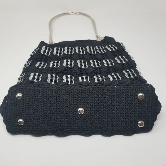 Black Macrame Shoulder Bag with Pop Tabs - Picture 6 of 13